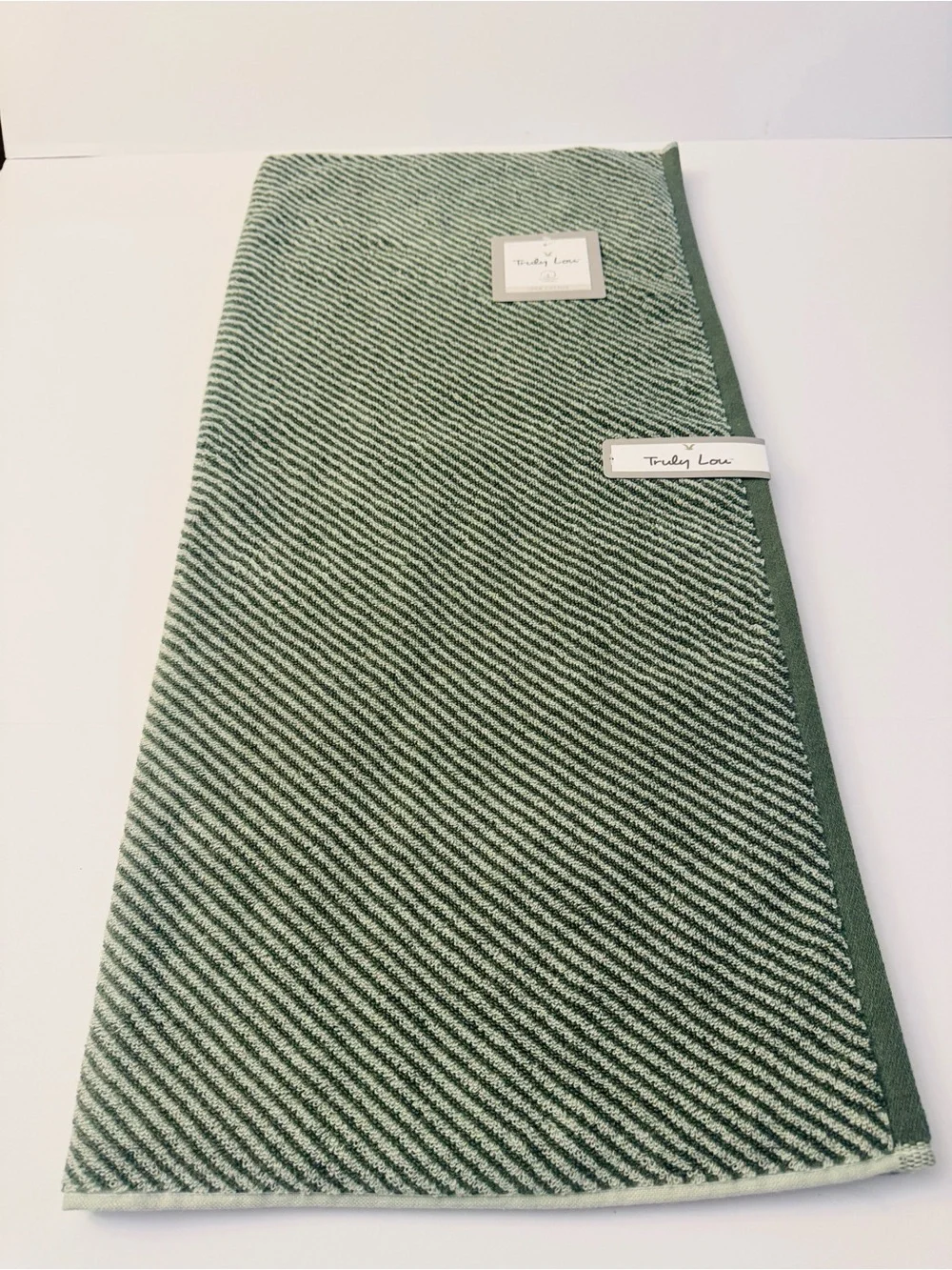 8pc TRULY LOU 100% Cotton Diagonal Stripes Bath Towel Set - Tonal Green